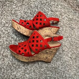 Franco Sarto Shea Slingback Red‎ Wedge Sandals Size 6